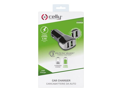 Celly - Autolader 2 USB 3.4A Zwart